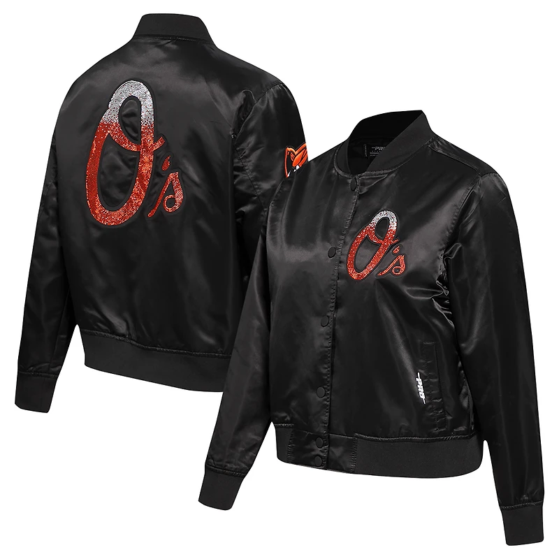 Veste à boutons-pression en satin strass Pro Standard noire pour femme des Baltimore Orioles