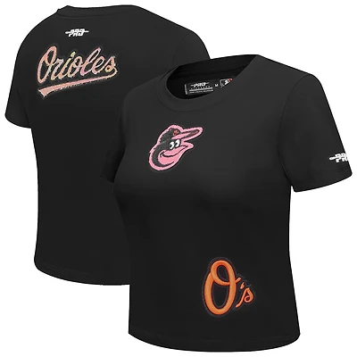 Women's Pro Standard Black Baltimore Orioles Game Day Classics Baby Doll Cropped T-Shirt