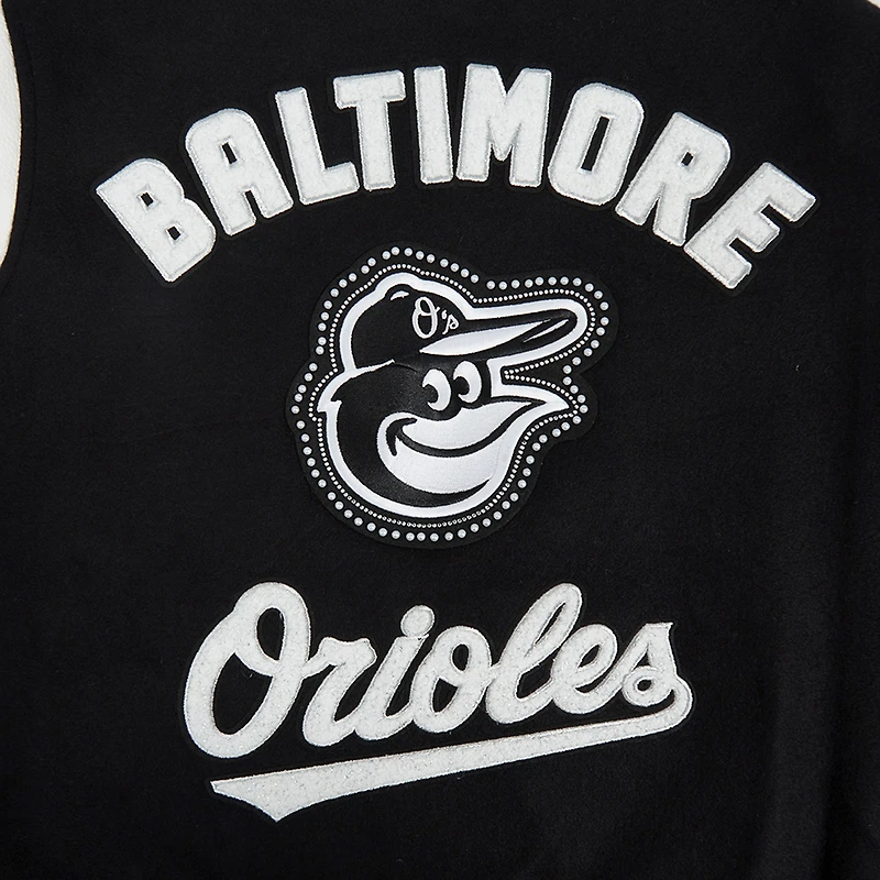 Veste universitaire entièrement zippée en laine côtelée Pro Standard pour femme Baltimore Orioles Pearls noire