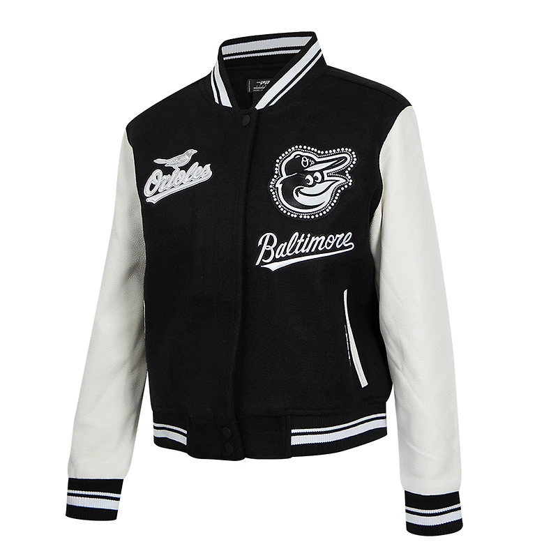 Veste universitaire entièrement zippée en laine côtelée Pro Standard pour femme Baltimore Orioles Pearls noire
