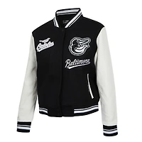 Veste universitaire entièrement zippée en laine côtelée Pro Standard pour femme Baltimore Orioles Pearls noire