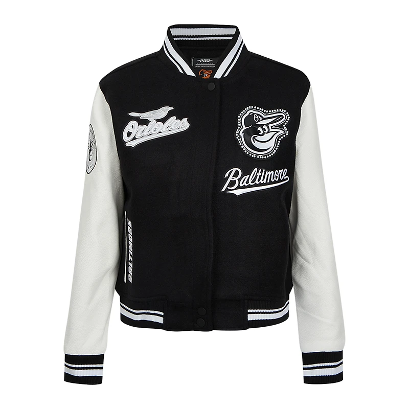 Veste universitaire entièrement zippée en laine côtelée Pro Standard pour femme Baltimore Orioles Pearls noire