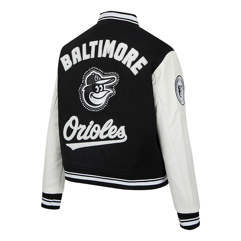 Veste universitaire entièrement zippée en laine côtelée Pro Standard pour femme Baltimore Orioles Pearls noire