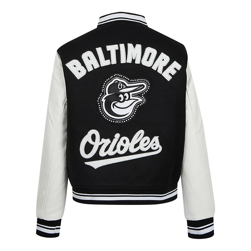 Veste universitaire entièrement zippée en laine côtelée Pro Standard pour femme Baltimore Orioles Pearls noire