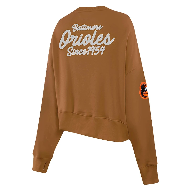Women's Pro Standard Brown Baltimore Orioles Paint The City Pullover Cropped Sweatshirt