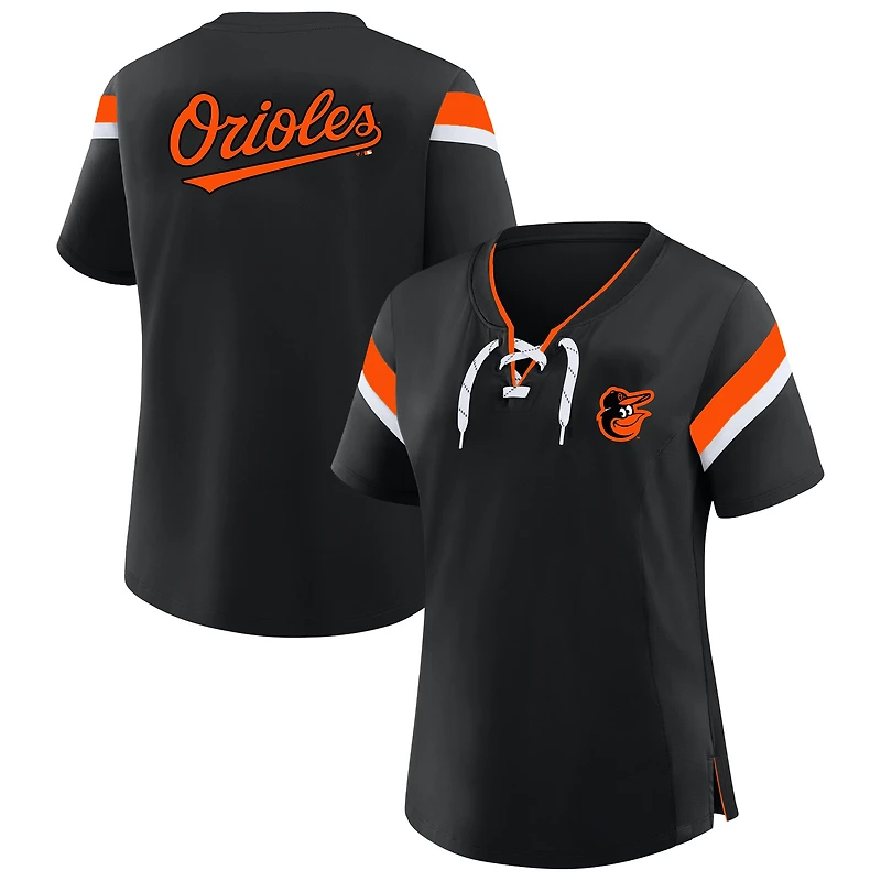 T-shirt à lacets noir Baltimore Orioles pour femme