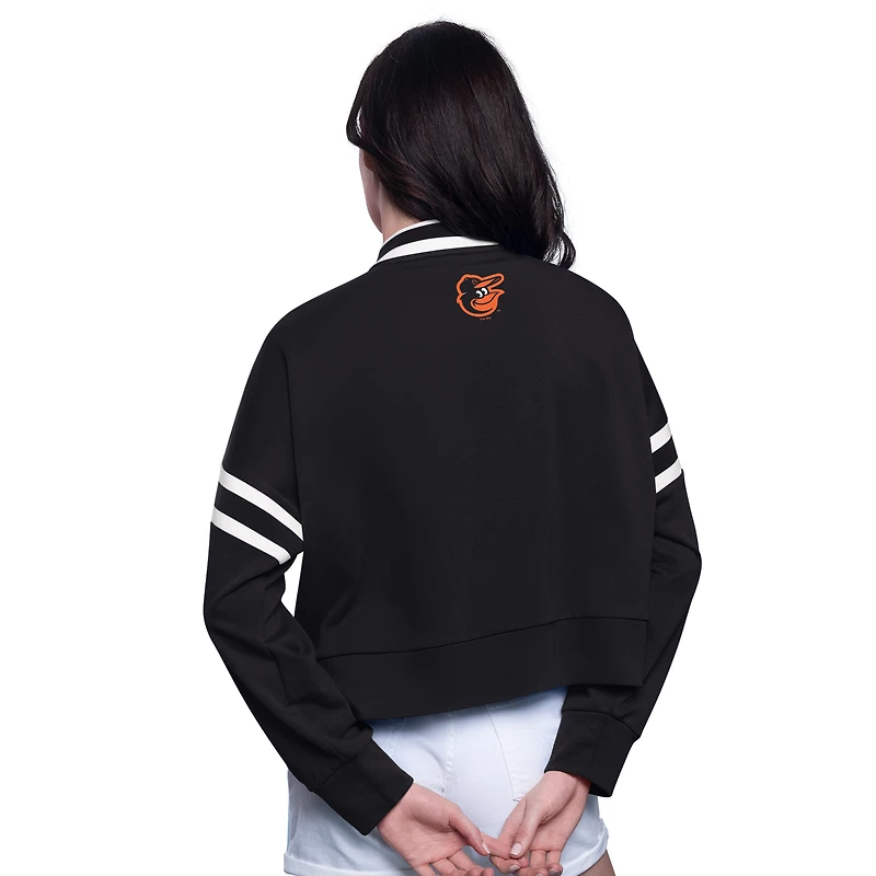 Women's Starter Black Baltimore Orioles Power Play Cropped Pullover Sweatshirt