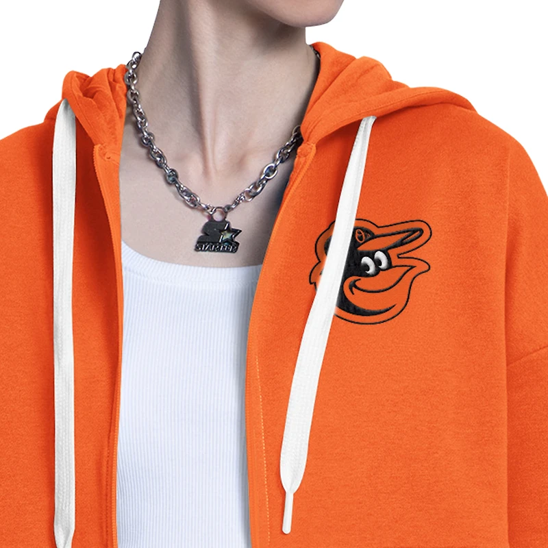 Sweat à capuche zippé pour femme Starter orange/gris chiné Baltimore Orioles Wishbone