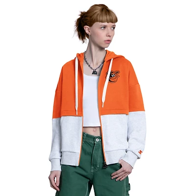 Sweat à capuche zippé pour femme Starter orange/gris chiné Baltimore Orioles Wishbone