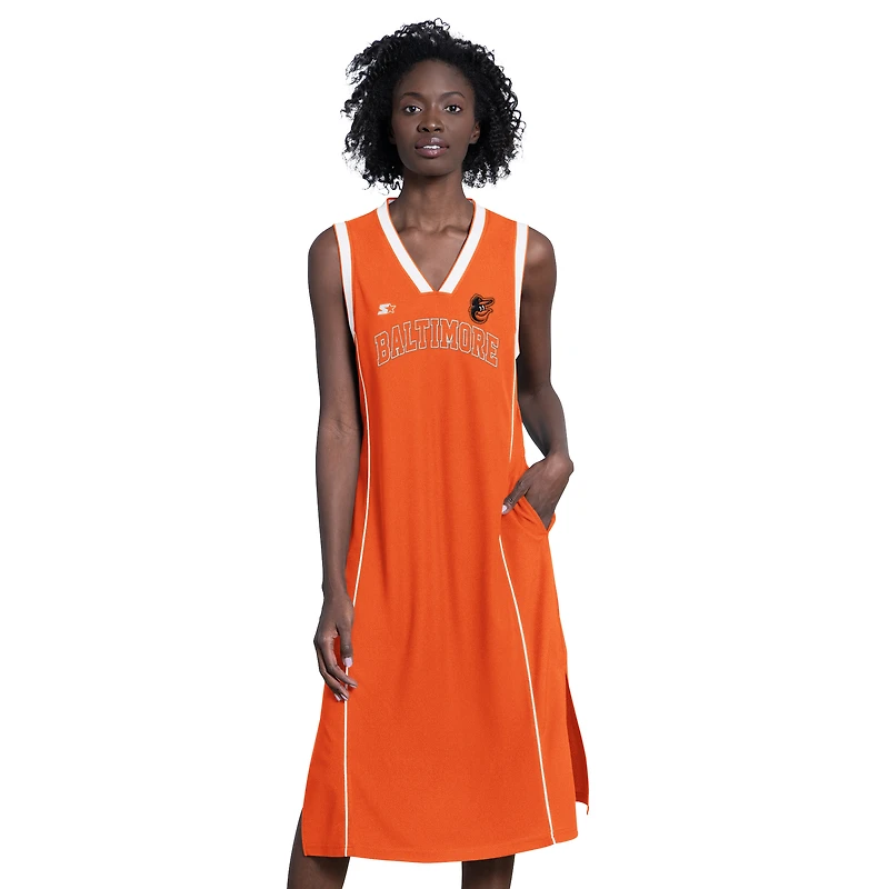Robe maxi sans manches Starter Orange Baltimore Orioles Line Up Sneaker pour femme