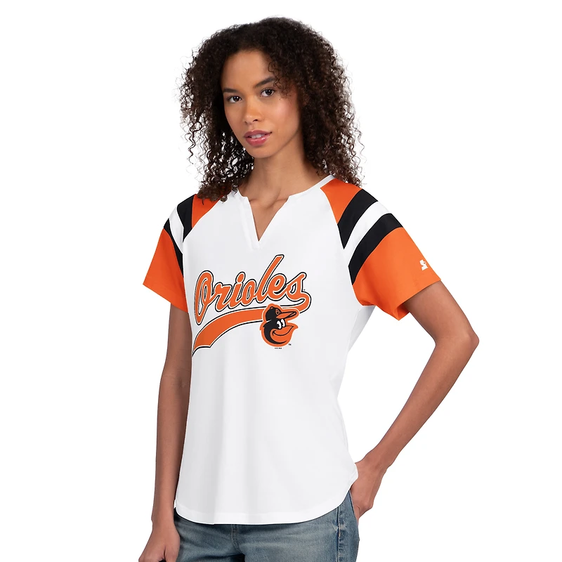 Women's Starter White Baltimore Orioles Game On Notch Neck Raglan T-Shirt