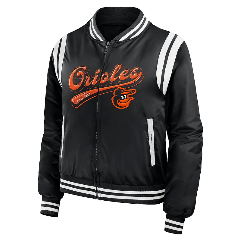 Women's WEAR by Erin Andrews Black Baltimore Orioles Football Bomber Jacket