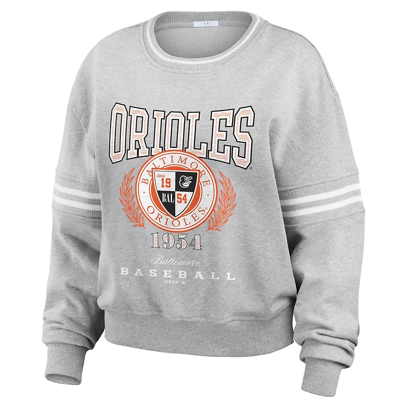 Women's WEAR by Erin Andrews Heather Gray Baltimore Orioles Domestic Crest Pullover Sweatshirt