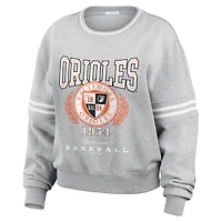 Women's WEAR by Erin Andrews Heather Gray Baltimore Orioles Domestic Crest Pullover Sweatshirt