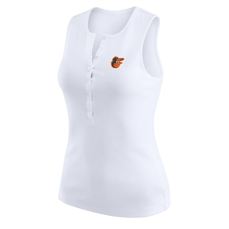 Women's WEAR by Erin Andrews White Baltimore Orioles Rib-Knit Henley Tank Top