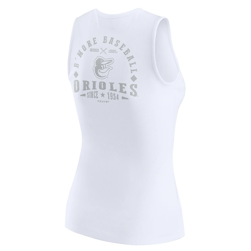 Women's WEAR by Erin Andrews White Baltimore Orioles Rib-Knit Henley Tank Top