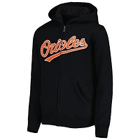 Chandail à capuchon noir en molleton glissière pleine longueur Orioles de Baltimore pour jeune
