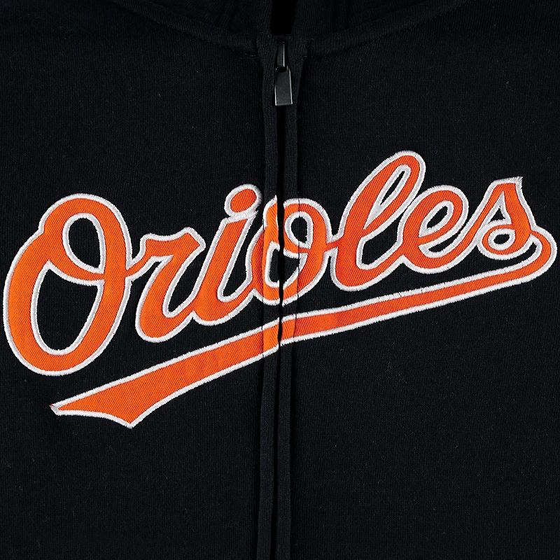 Chandail à capuchon noir en molleton glissière pleine longueur Orioles de Baltimore pour jeune