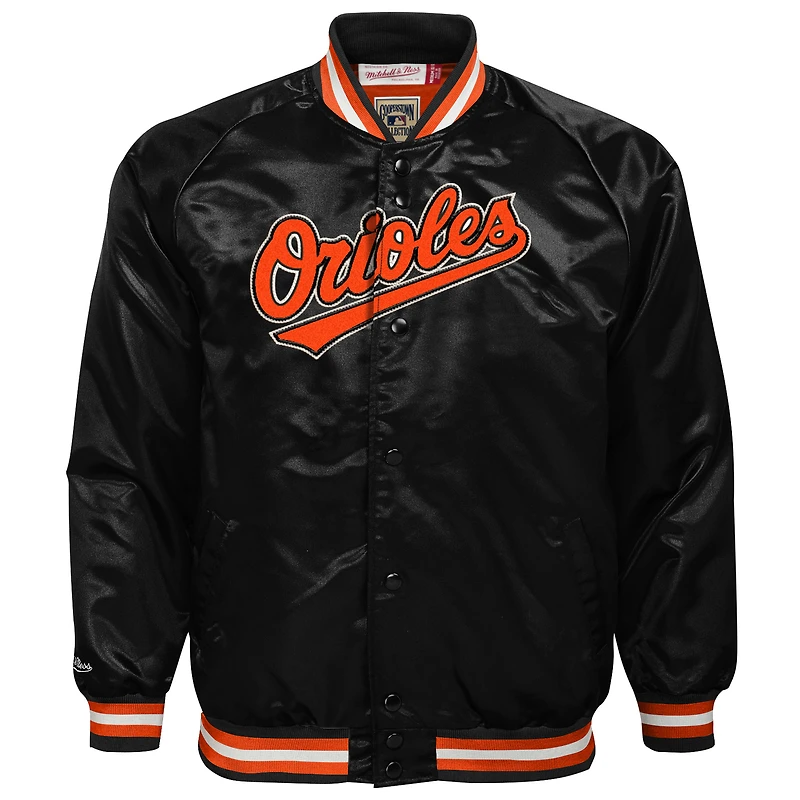 Veste en satin raglan noire à boutons-pression pour jeunes Mitchell & Ness Baltimore Orioles Cooperstown Collection