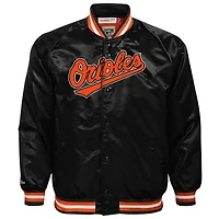 Veste en satin raglan noire à boutons-pression pour jeunes Mitchell & Ness Baltimore Orioles Cooperstown Collection