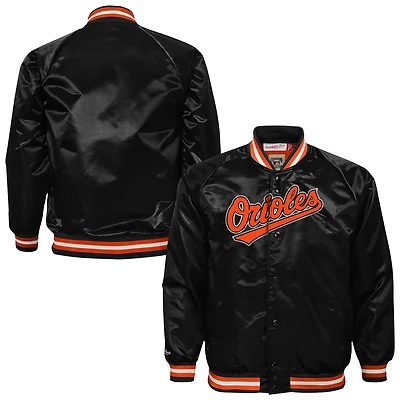 Veste en satin raglan noire à boutons-pression pour jeunes Mitchell & Ness Baltimore Orioles Cooperstown Collection