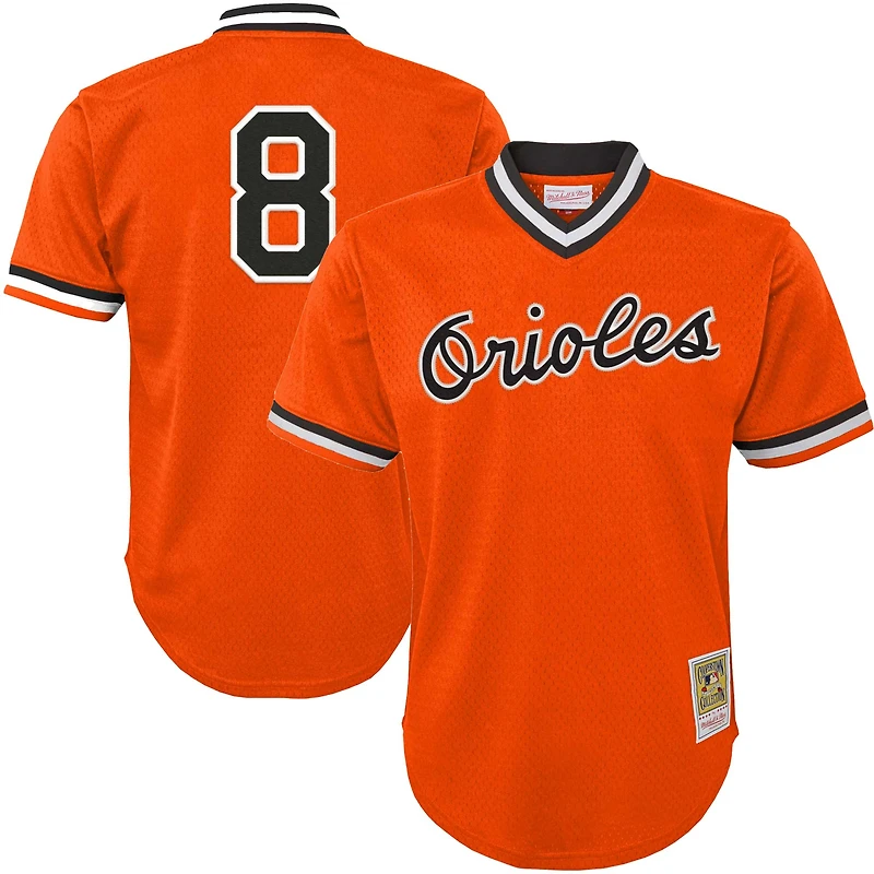 Maillot d'entraînement au bâton en maille Mitchell & Ness Cal Ripken Jr. orange Baltimore Orioles Collection Cooperstown pour jeunes