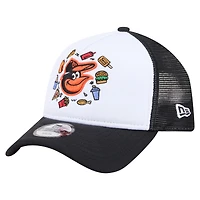 Casquette trucker ajustable New Era blanche et noire Baltimore Orioles Food A-Frame 9FORTY pour jeunes