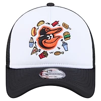 Youth New Era White/Black Baltimore Orioles Food A-Frame 9FORTY Trucker Adjustable Hat