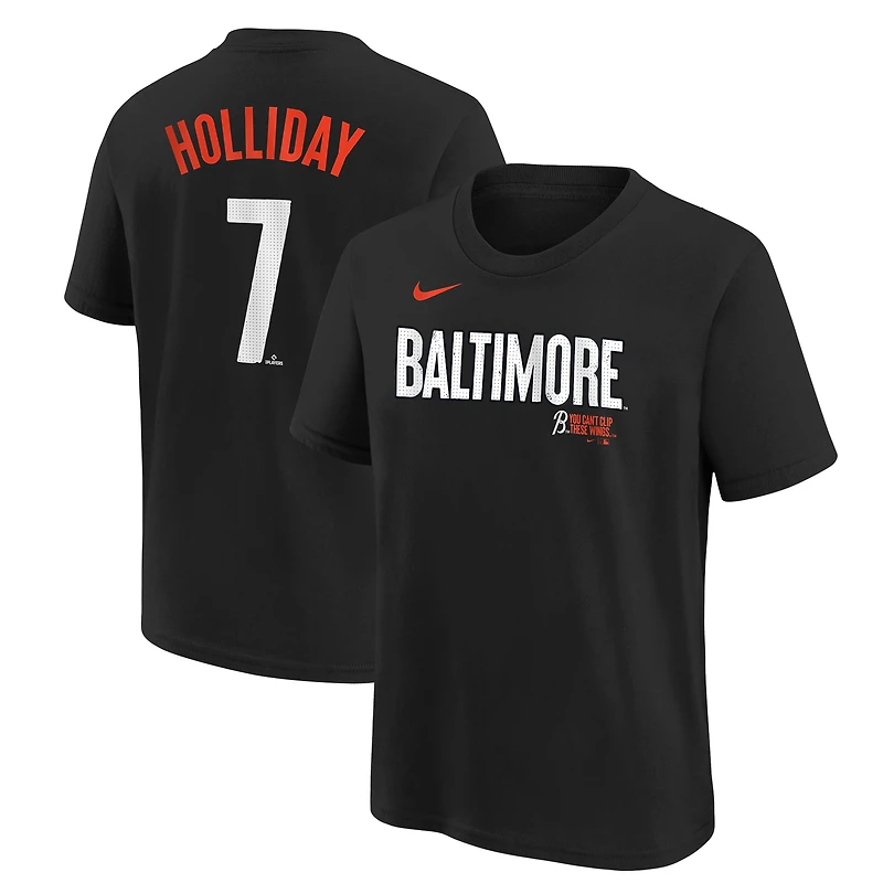 T-shirt Nike Jackson Holliday pour enfant, noir, Baltimore Orioles City Connect, nom et numéro du joueur