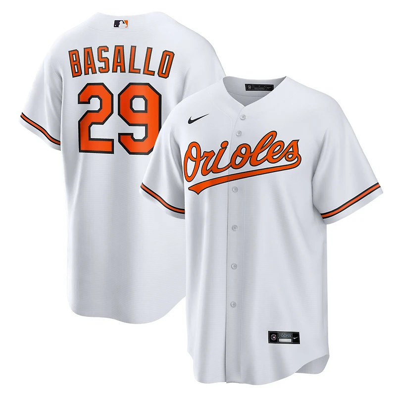 Maillot Nike Samuel Basallo blanc pour jeunes, réplique à domicile des Orioles de Baltimore