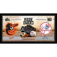 Collage encadré de baseball divisé en deux parties de 10" x 20" des Orioles de Baltimore contre les Yankees de New York