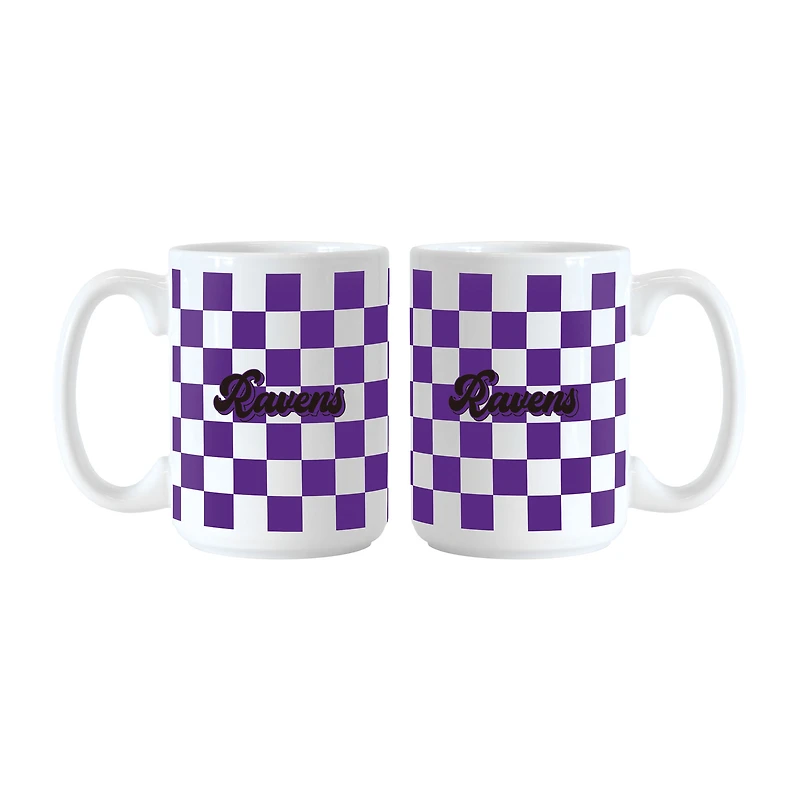 Lot de 2 tasses à motif de damier Baltimore Ravens de 15 oz