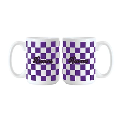 Lot de 2 tasses à motif de damier Baltimore Ravens de 15 oz