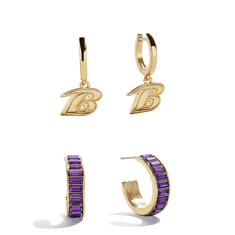 Lot de 2 boucles d'oreilles créoles BaubleBar Baltimore Ravens