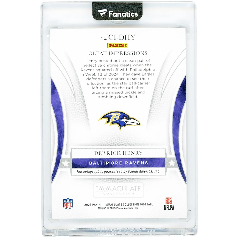 Derrick Henry Baltimore Ravens Autographed 2025 Panini Immaculate Collection Cleat Impressions #CI-DHY #2/25 Card