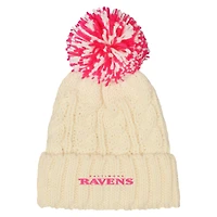 Bonnet en tricot torsadé blanc avec pompon pour fille Outerstuff Baltimore Ravens