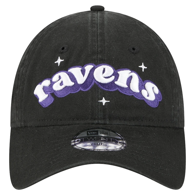 Casquette ajustable New Era noire Baltimore Ravens Cheer 9TWENTY pour jeunes filles