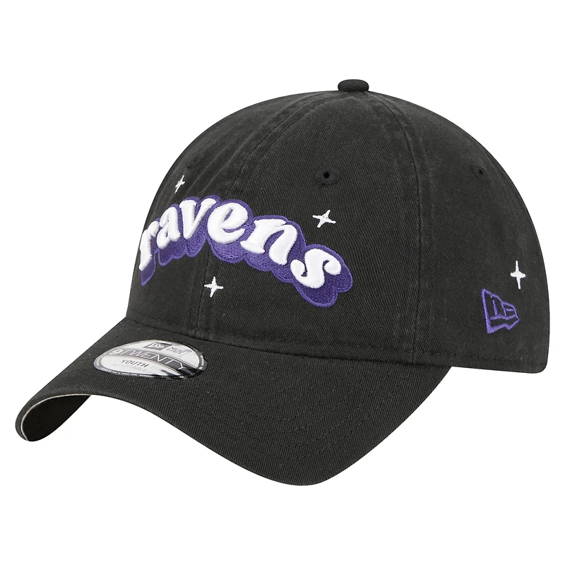 Casquette ajustable New Era noire Baltimore Ravens Cheer 9TWENTY pour jeunes filles