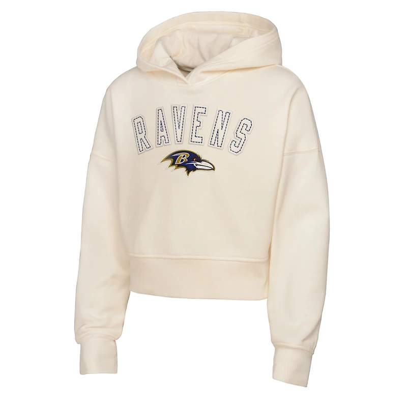 Girls Youth Outerstuff Cream Baltimore Ravens Oversized Cropped Blitz Hoodie