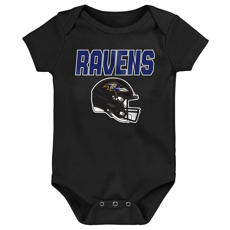 Infant & Newborn Outerstuff Baltimore Ravens Littlest Player Three-Piece Bodysuit Set