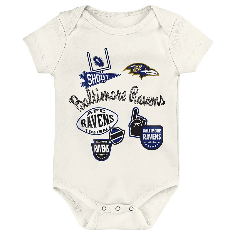 Ensemble de body trois pièces Outerstuff Baltimore Ravens Littlest Player pour bébé et nouveau-né