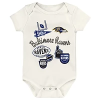 Ensemble de body trois pièces Outerstuff Baltimore Ravens Littlest Player pour bébé et nouveau-né