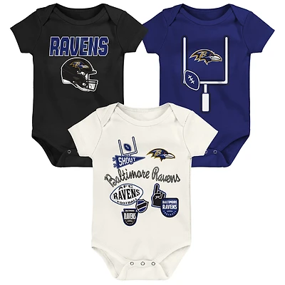 Ensemble de body trois pièces Outerstuff Baltimore Ravens Littlest Player pour bébé et nouveau-né