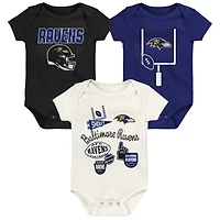 Ensemble de body trois pièces Outerstuff Baltimore Ravens Littlest Player pour bébé et nouveau-né
