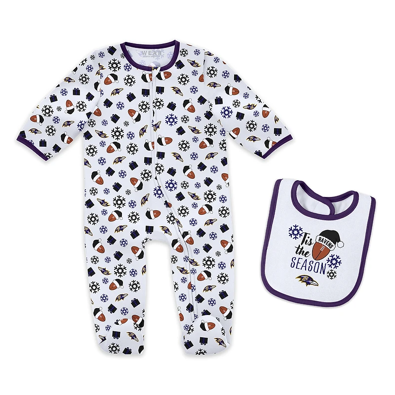 Infant & Newborn WEAR by Erin Andrews Baltimore Ravens Holiday Full-Zip Sleeper Bib Set
