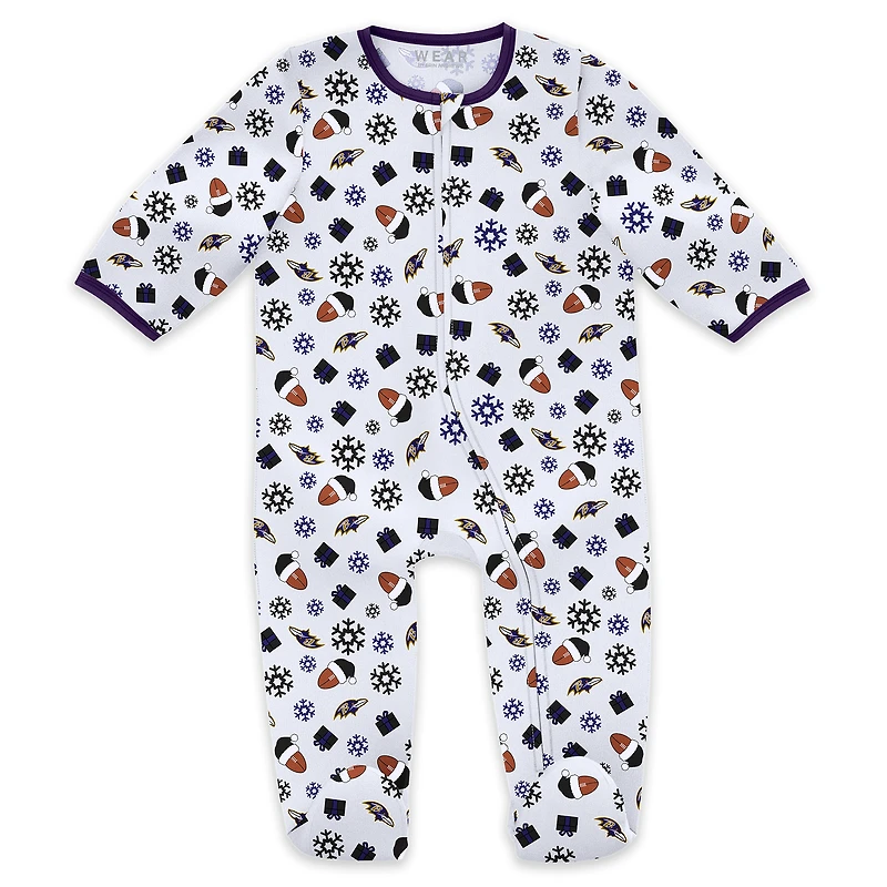 Infant & Newborn WEAR by Erin Andrews Baltimore Ravens Holiday Full-Zip Sleeper Bib Set