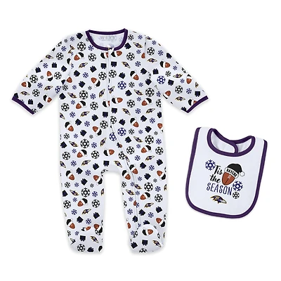 Infant & Newborn WEAR by Erin Andrews Baltimore Ravens Holiday Full-Zip Sleeper Bib Set
