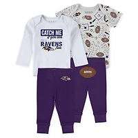 Infant & Newborn WEAR by Erin Andrews Baltimore Ravens Three-Piece Turn Me Around Bodysuits Pant Set