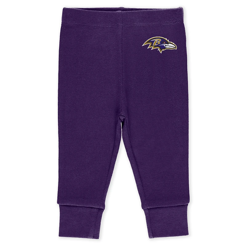 Infant & Newborn WEAR by Erin Andrews Baltimore Ravens Three-Piece Turn Me Around Bodysuits Pant Set