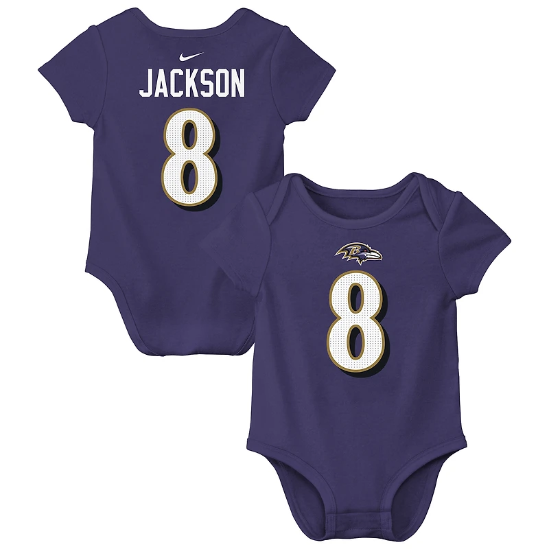 Infant Nike Lamar Jackson Purple Baltimore Ravens Name & Number Bodysuit